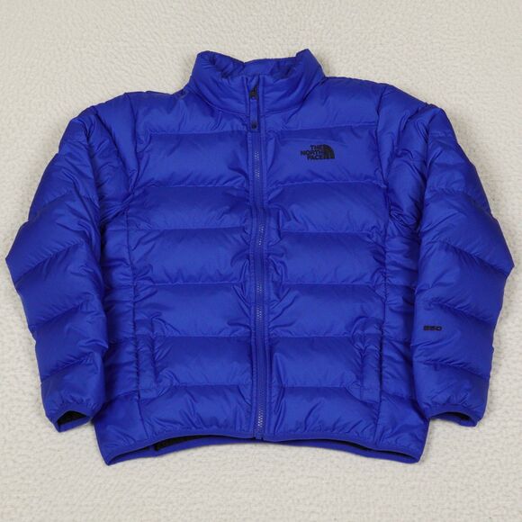 The North Face 550 Down Puffer Jacket Boys Large 14-16 Blue Full Zip Insulated - Picture 1 of 14